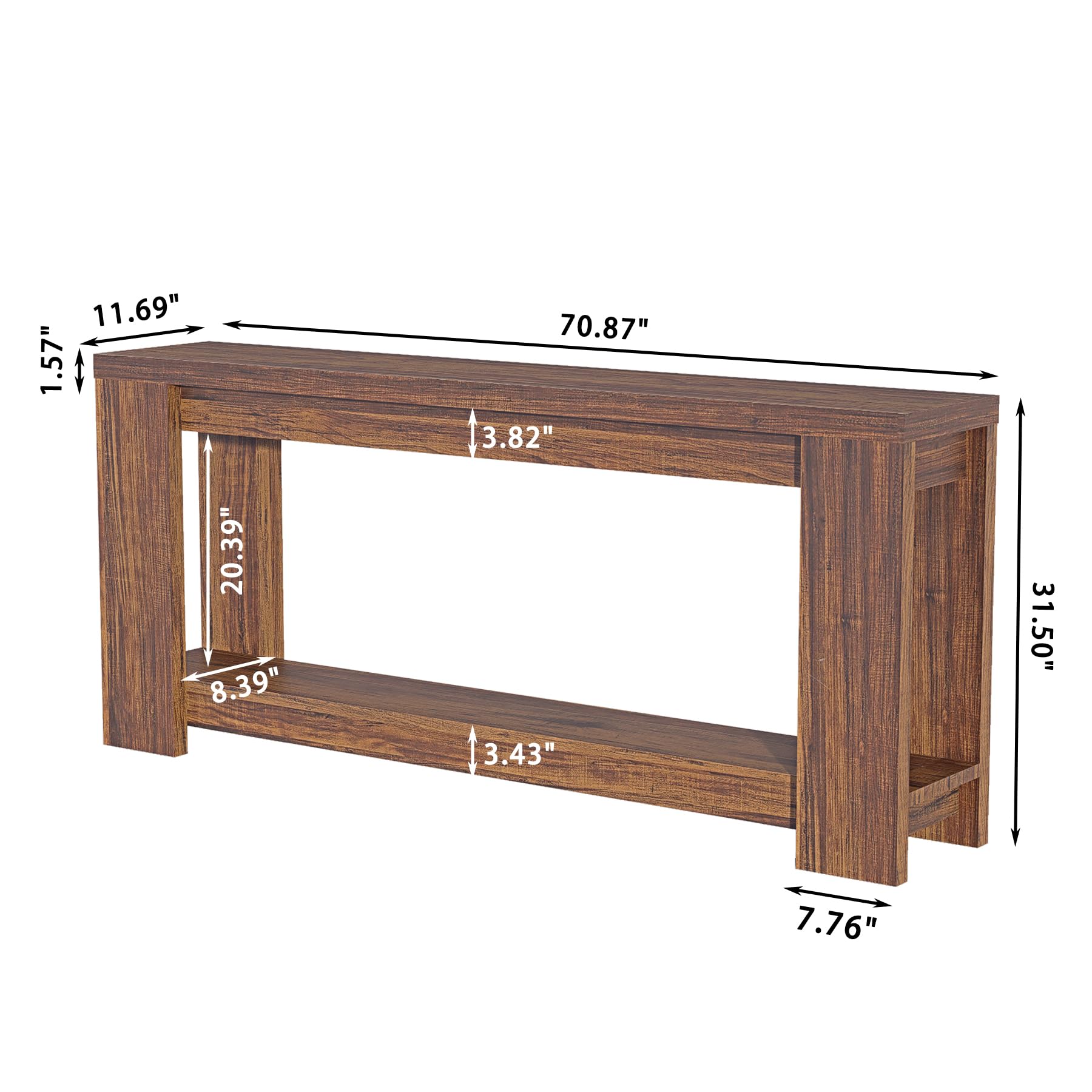 70.9" Farmhouse Console Table with Storage Shelf - Rustic Brown