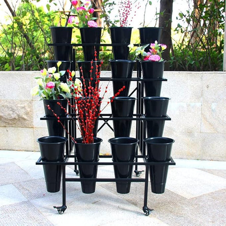 Moving Plant Stand with Wheels Heavy Duty Garden Cart Display Flower Shelf