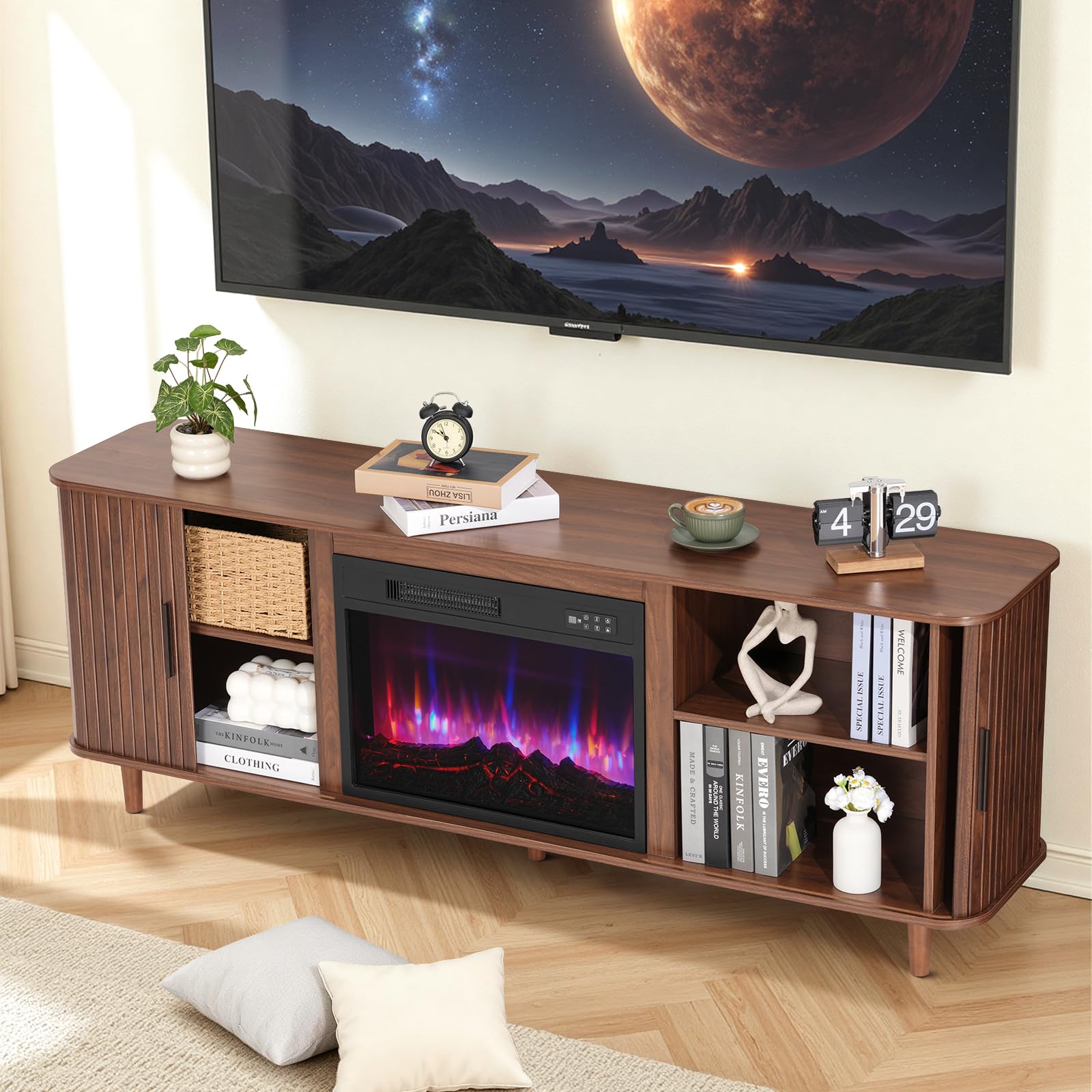 70" TV Stand with Electric Fireplace for TVs up to 80"
