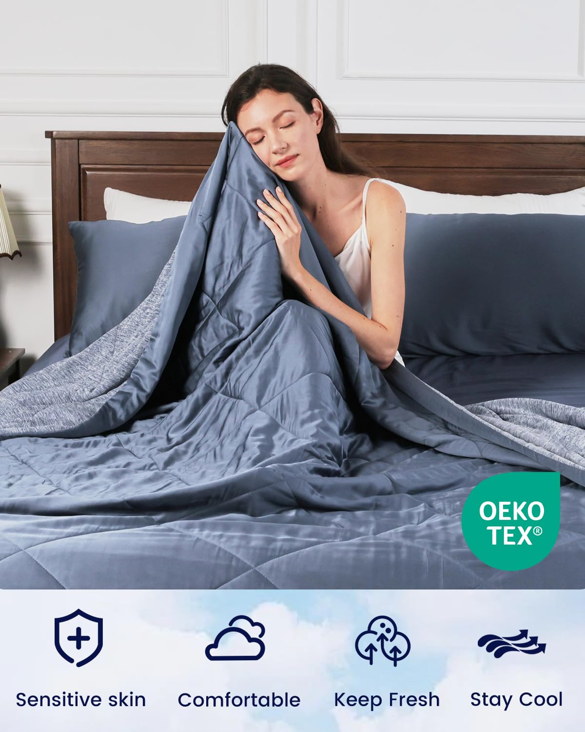 ZonLi Z-Magic Cooling Comforter, Hypoallergenic Bamboo Viscose, Lightweight Breathable Soft Summer Blanket for Hot Sleepers, Quickly Cooling Quilt for Night Sweats, All-Season, Blue, Twin 60"x80"