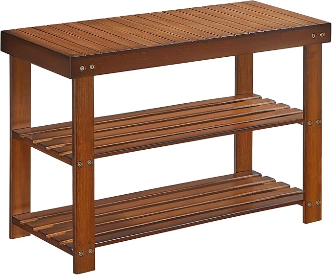 Shoe Rack Bench, 3-Tier Bamboo Shoe Storage Organizer, Entryway Bench