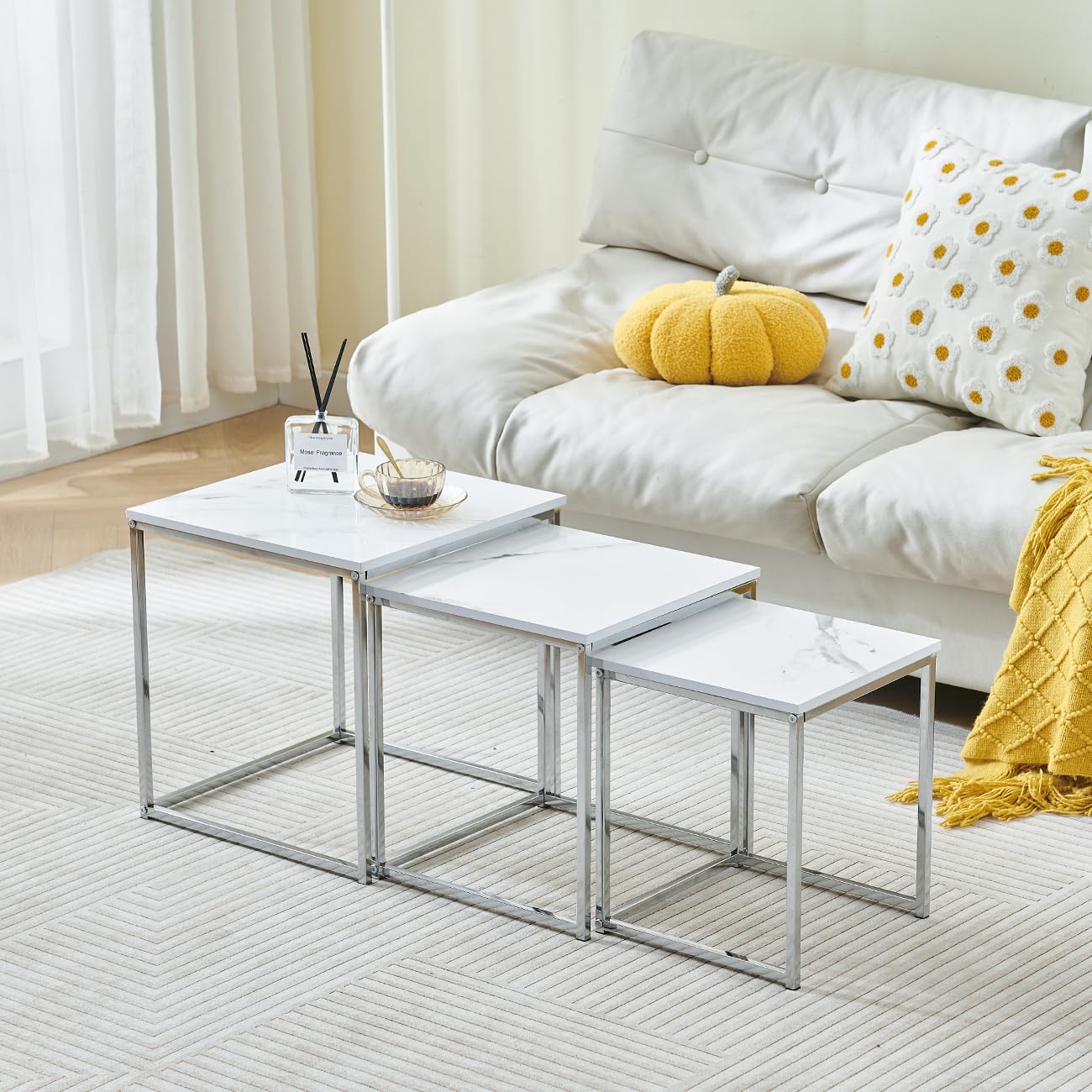 Modern Nest of Tables Set of 3 High Glossing, Living Room Small Coffee Table Set