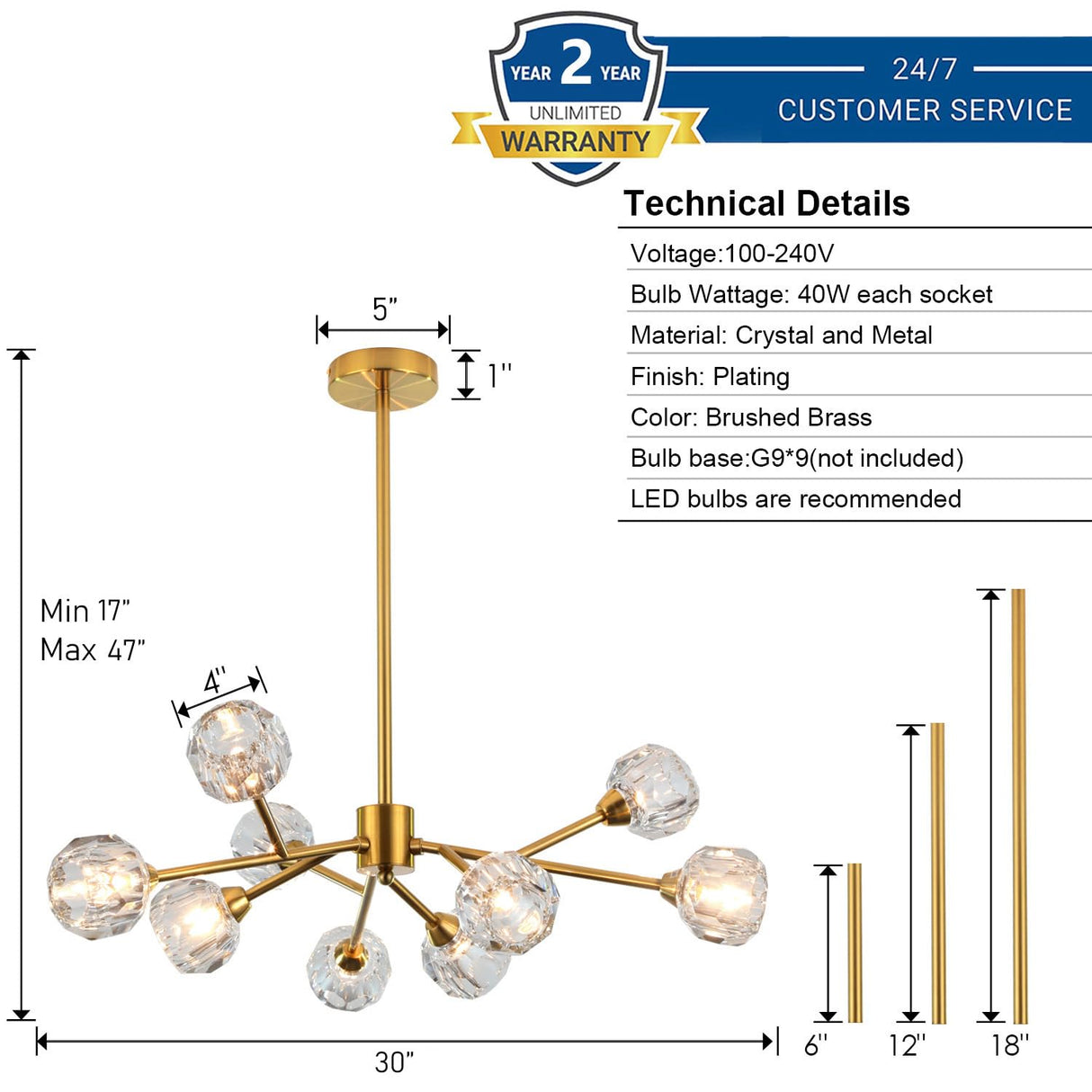 Sputnik Chandeliers for Dining Room Light Fixture, Modern Crystal Chandeliers