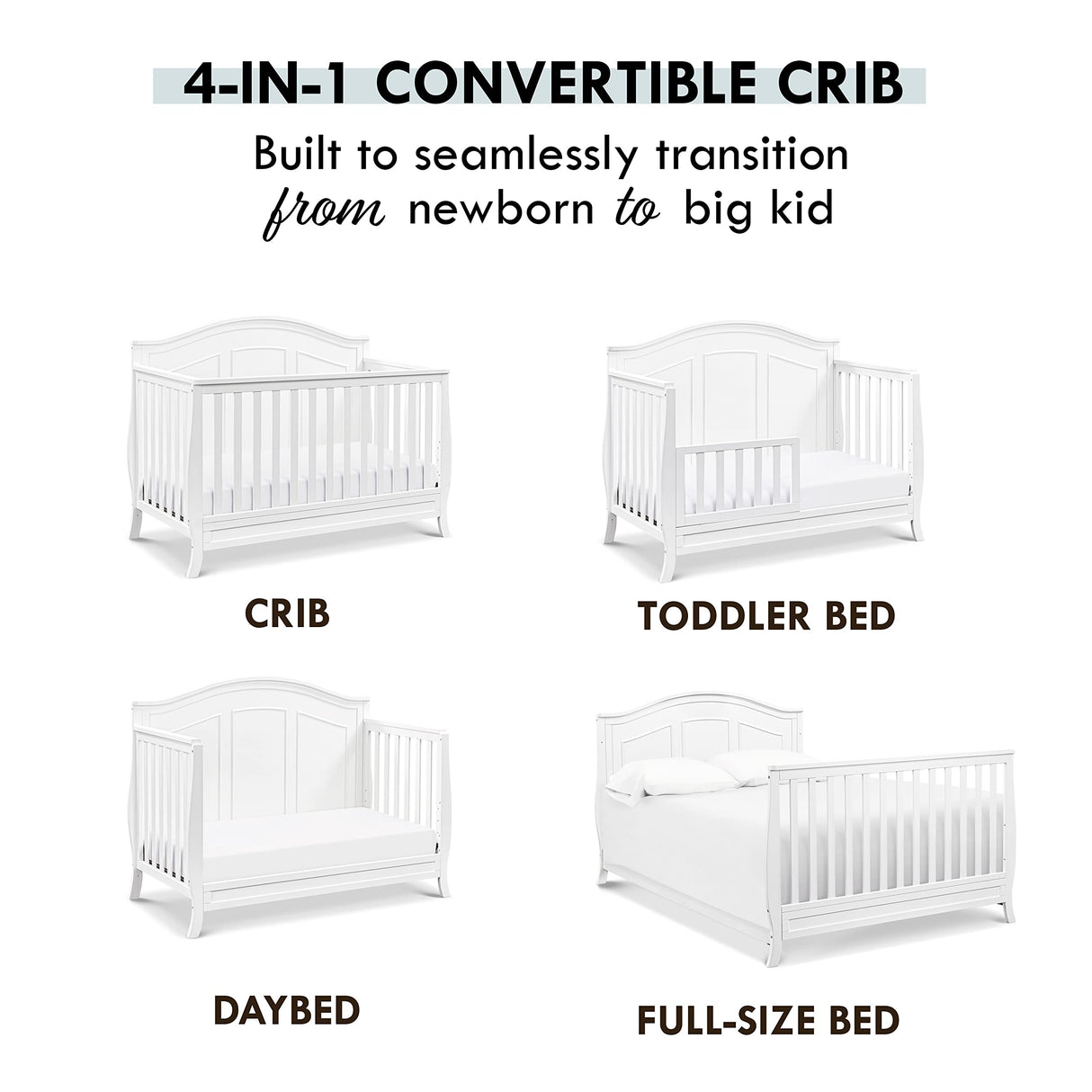 Emmett 4-in-1 Convertible Crib in White, Greenguard Gold Certified