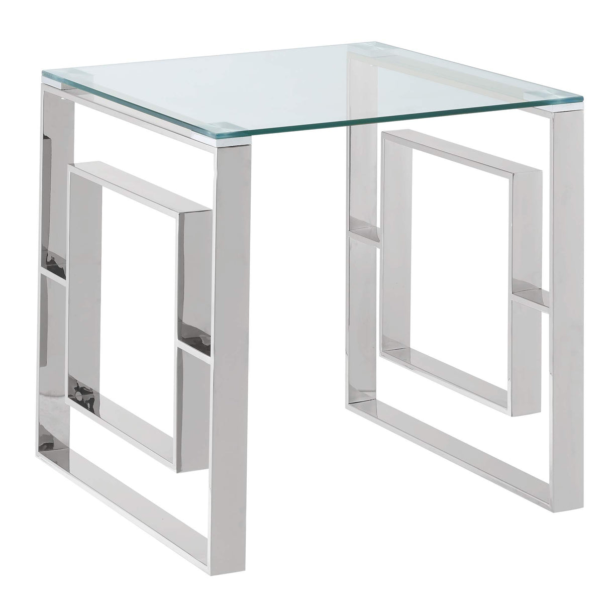 Whi Contemporary Accent, Side, Glass and Chrome TABLE, SILVER