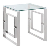 Whi Contemporary Accent, Side, Glass and Chrome TABLE, SILVER