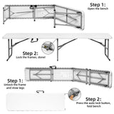 Folding Bench 6 Foot, Plastic Folding Bench Seat Portable Foldable Bench Seating Picnic Party Camping Dining Seat