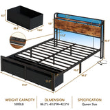 Queen Bed Frame with Storage Drawers and LED Lights
