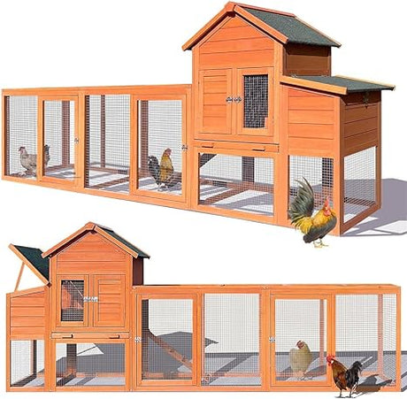 122''Chicken Coop with Nest Box - Poultry Cage with Removable Tray, Wooden Chicken