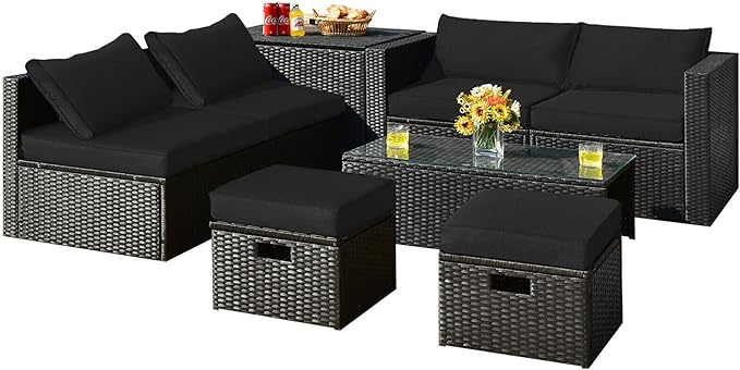 8PCS Rattan Patio Sectional Furniture Set, Wicker Conversation Set