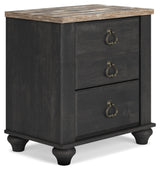 Nanforth Retro 2 Drawer Nightstand with USB Ports, Gray & Light Brown