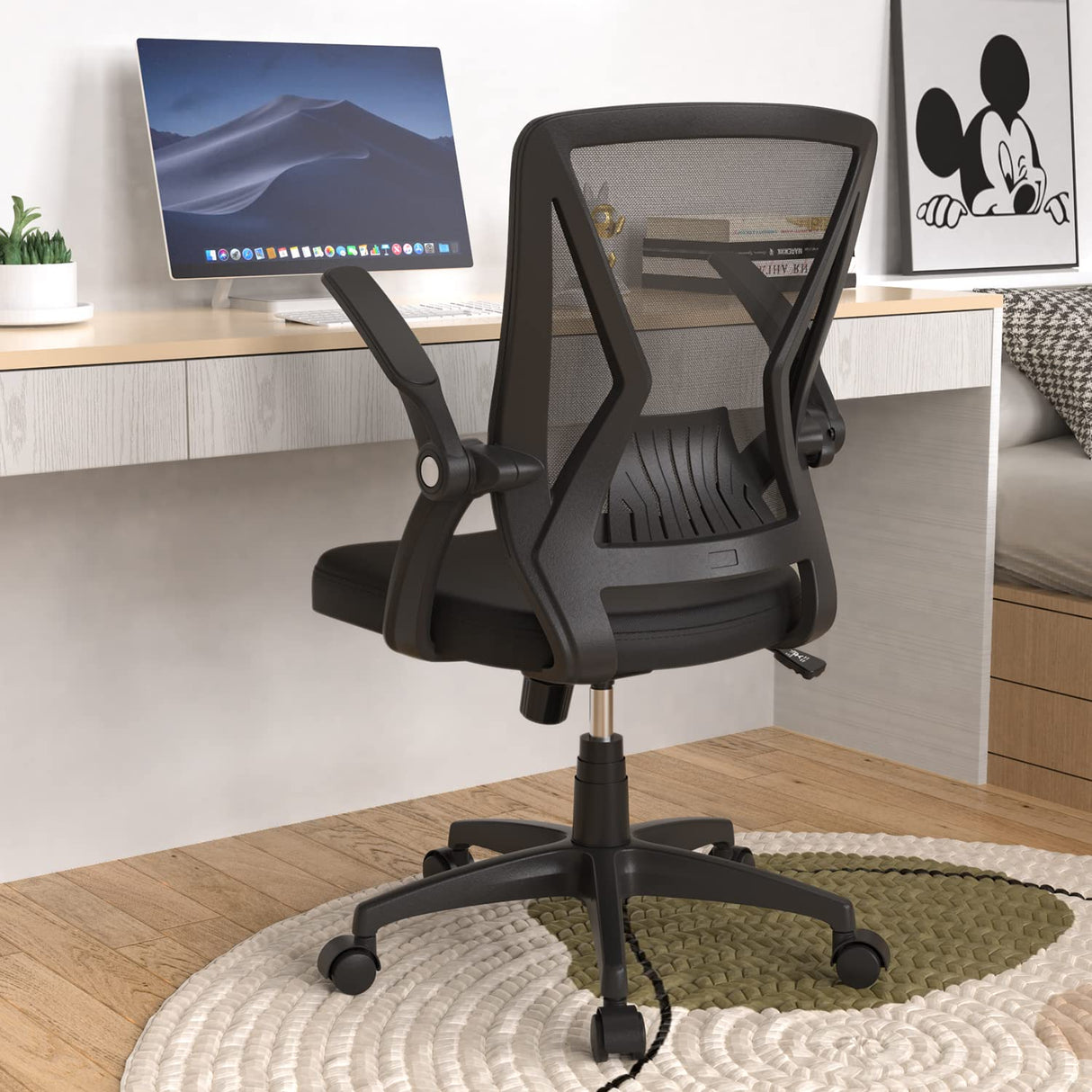 Mesh Office Chair Ergonomic Mid Back Swivel Black Mesh Desk Chair Flip Up Arms