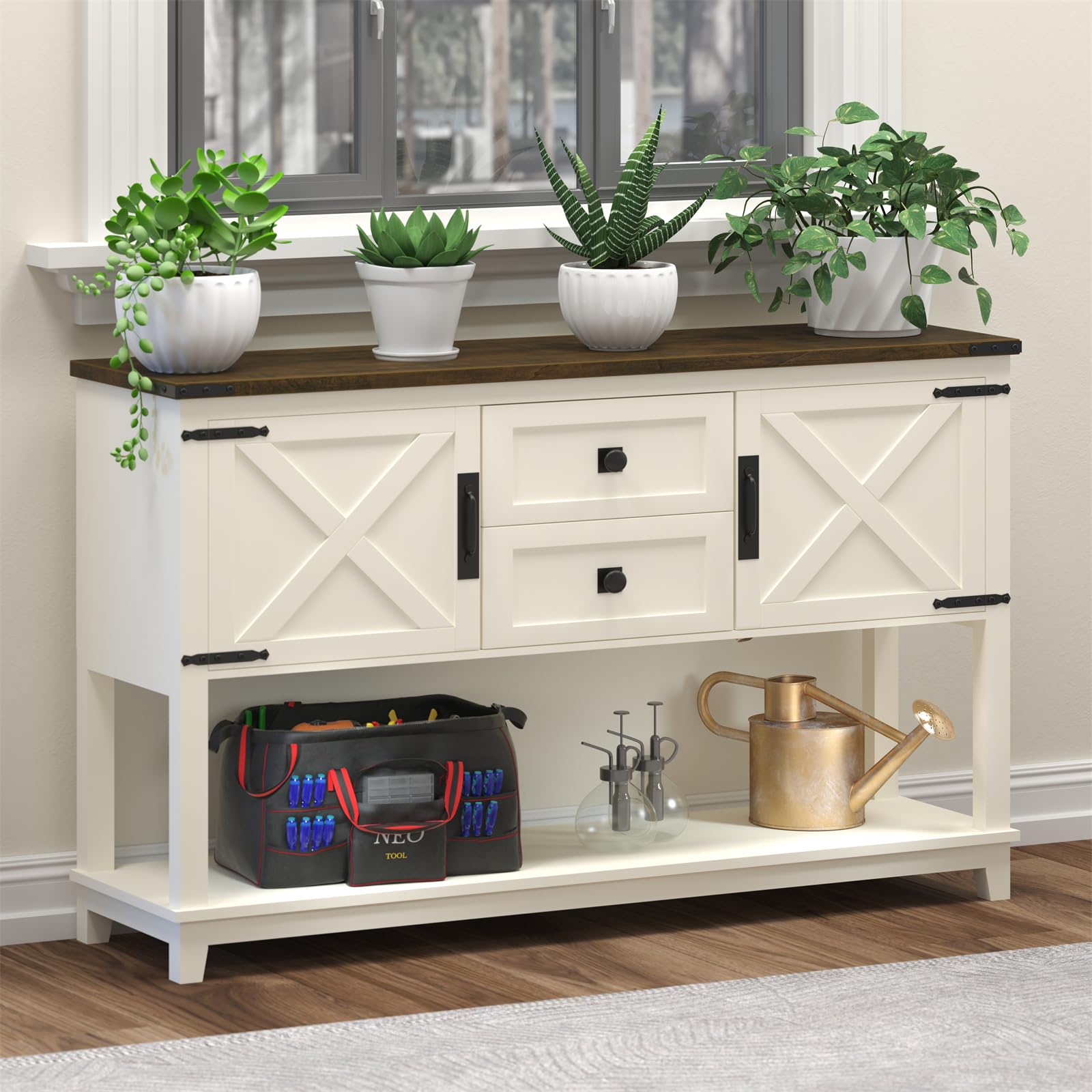 47 Inchs Farmhouse Entryway Table with 2 Drawers, Long Sofa Console Table