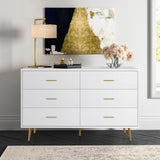 Polar Aurora Wood Dresser for Bedroom,Wood Mid Century Modern Chests of Drawer,6 Drawer Double Dresser with Metal Handles for Bedroom, Hallway, Closet