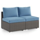 2 Piece Patio Armless Sofa, Outdoor Wicker Sectional Furniture