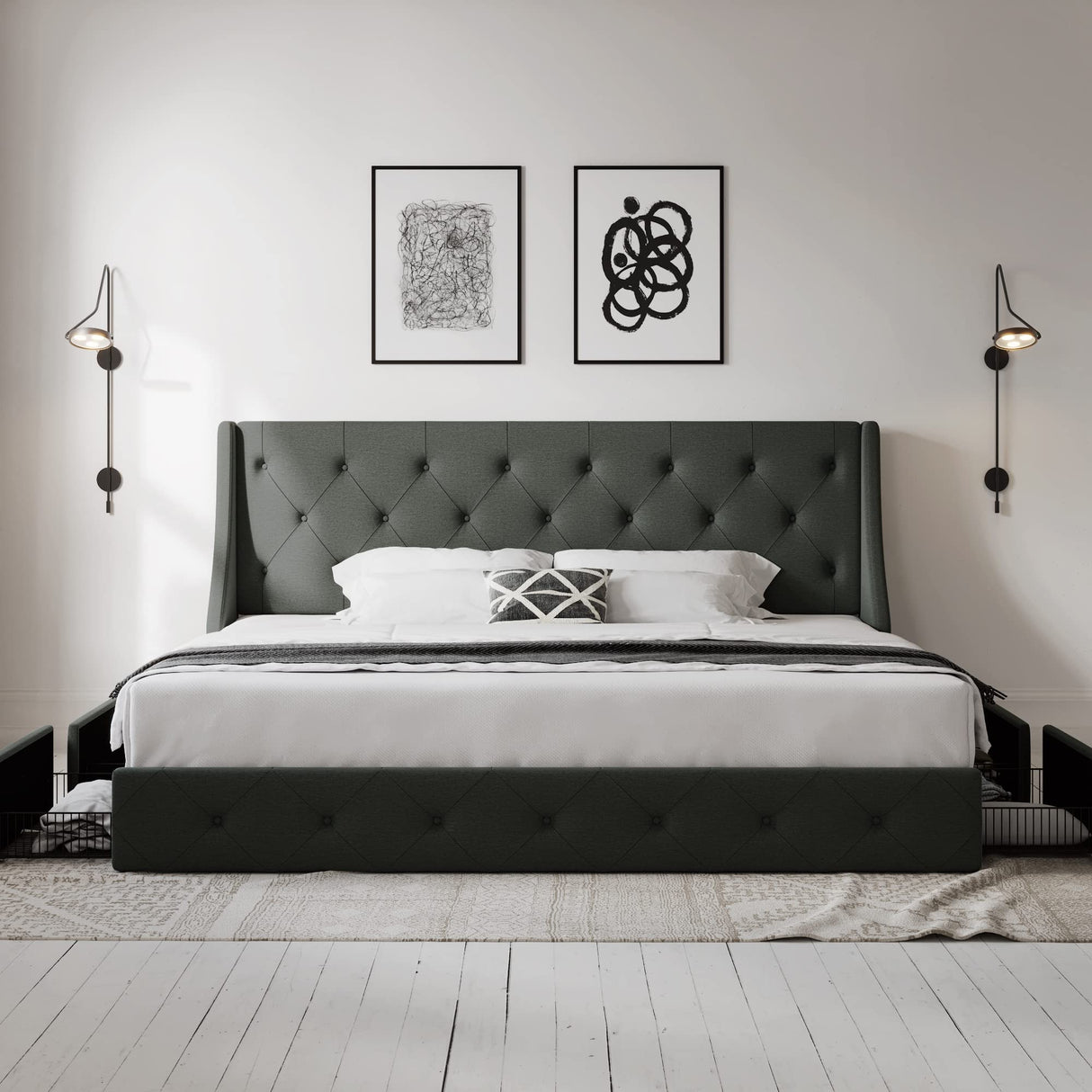 Premium King Size Bed Frame: Wingback Headboard