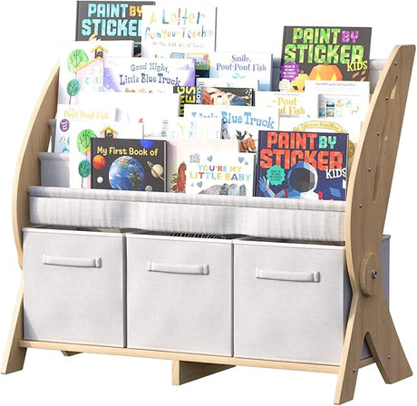 Kids Bookshelf Small 4 Sling Wood Book Rack Kids Room Bookcase Display Stand