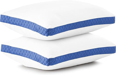 Bed Pillows for Sleeping - Pillows Queen Size Set of 2 - Hotel Quality Gusseted Down Alternative Pillows for Back, Stomach or Side Sleepers (Blue, 26x18)