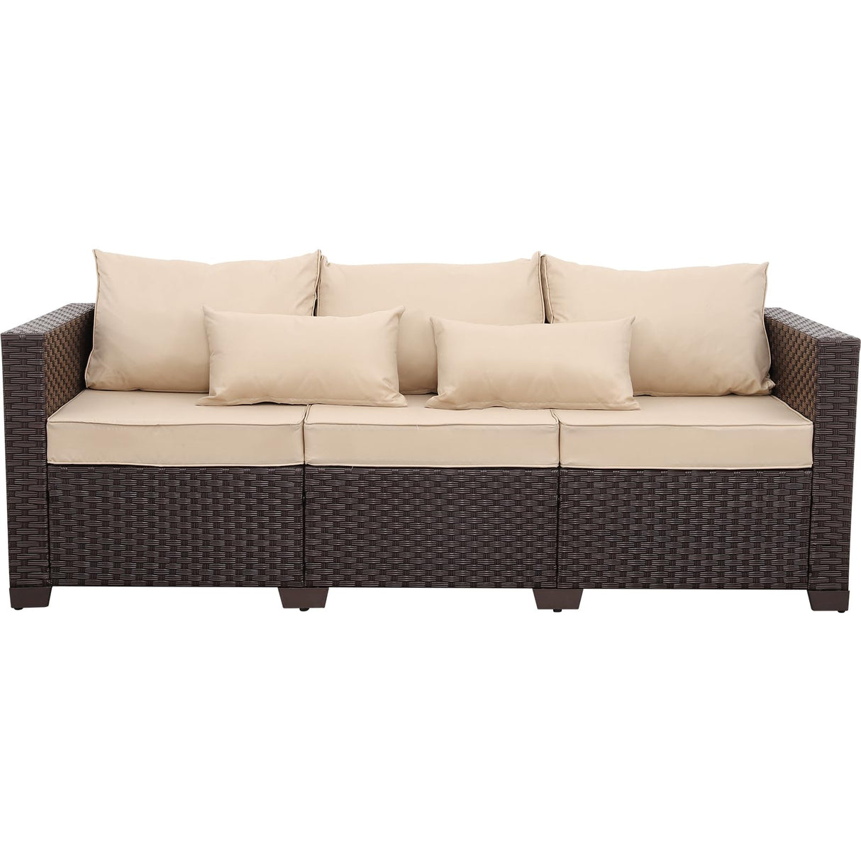 Brown Wicker 3-Seater Outdoor Sofa - Deep Seat, High Backrest