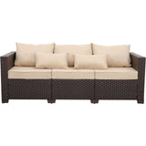 Brown Wicker 3-Seater Outdoor Sofa - Deep Seat, High Backrest