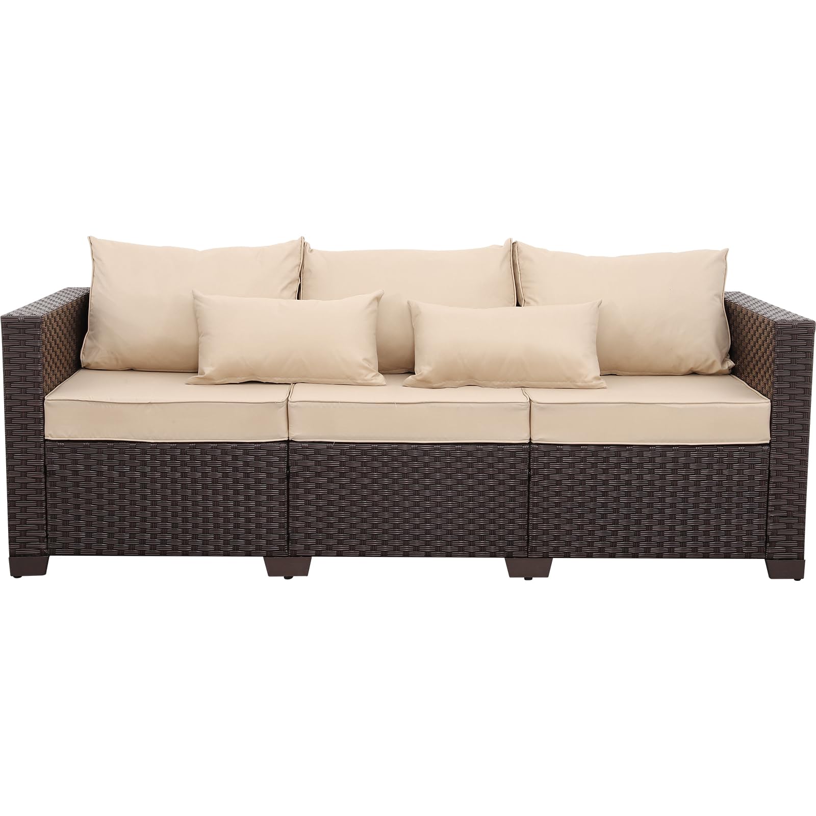 Brown Wicker 3-Seater Outdoor Sofa - Deep Seat, High Backrest