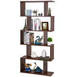 6-Tier Bookshelf, S-Shaped Bookcase Storage Organizer, Modern Freestanding Industrial Display Shelf Unit, Wooden Decorative Room Divider for Living Room Bedroom, Home Office