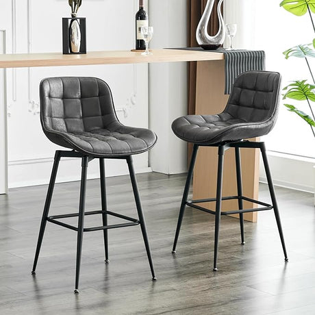 26” Bar Stools Set of 2, 360° Swivel Counter Bar Stool with Back, Mid-Century Modern