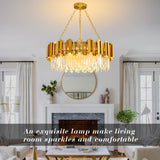 Modern Gold Crystal Chandelier Hanging Ceiling Light Fixture 12 Lights Round Crystal