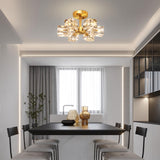 Semi Flush Mount Ceiling Light Fixture Modern 6 Lights Gold Crystal Chandelier,