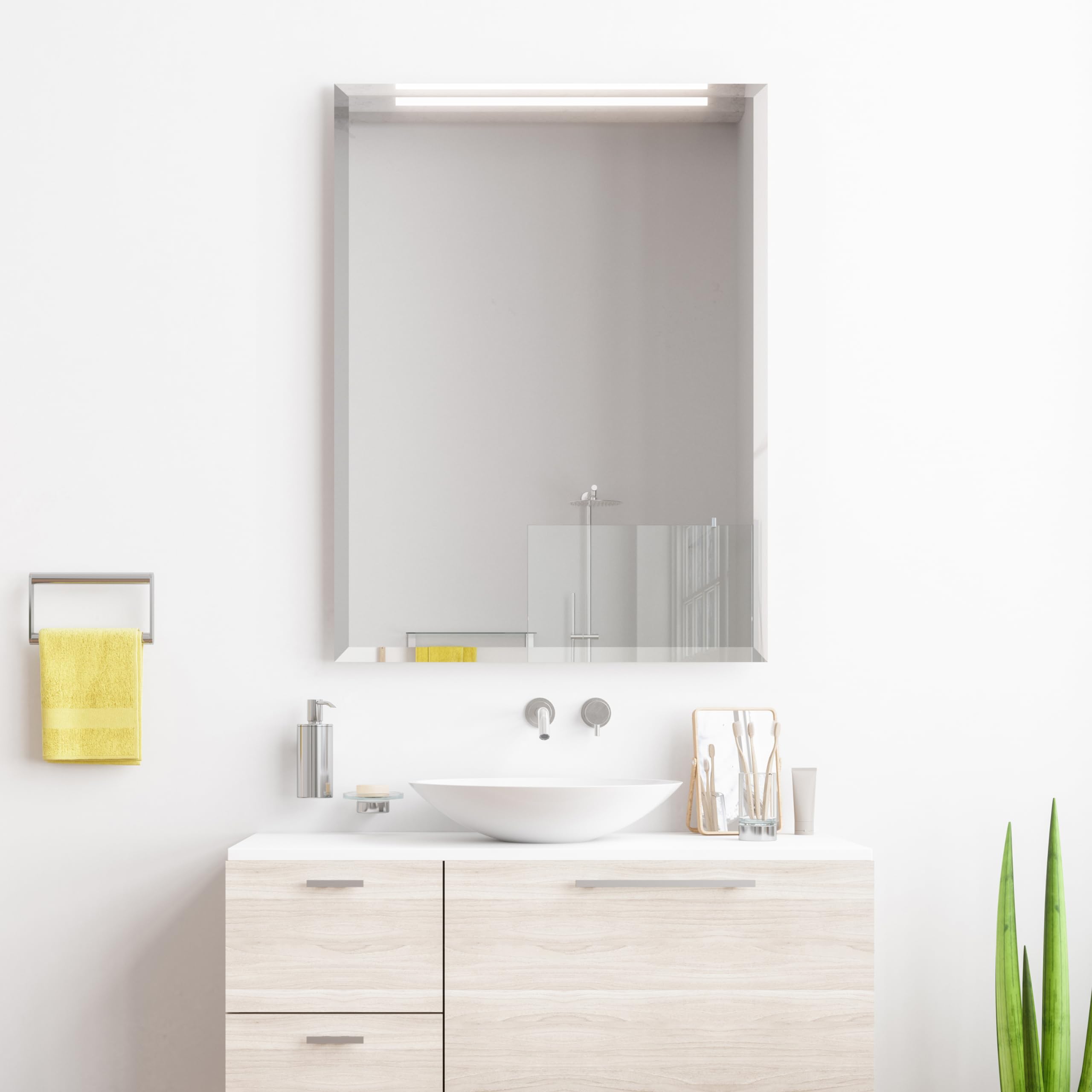 Frameless Beveled Wall Mirror, Rectangular  Beveled Edge