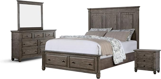 Xephyr Solid Wood 5-Piece Bedroom Set, Queen-Size Bed with Footboard Drawers