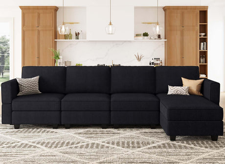 Modular Sectional Sofa with Storage Ottomn Seats, Corduroy Convertible Modular