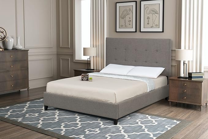 Frame Black Finish Wood Legs Adjustable Height, Tufted Headboard, Perfect Balance