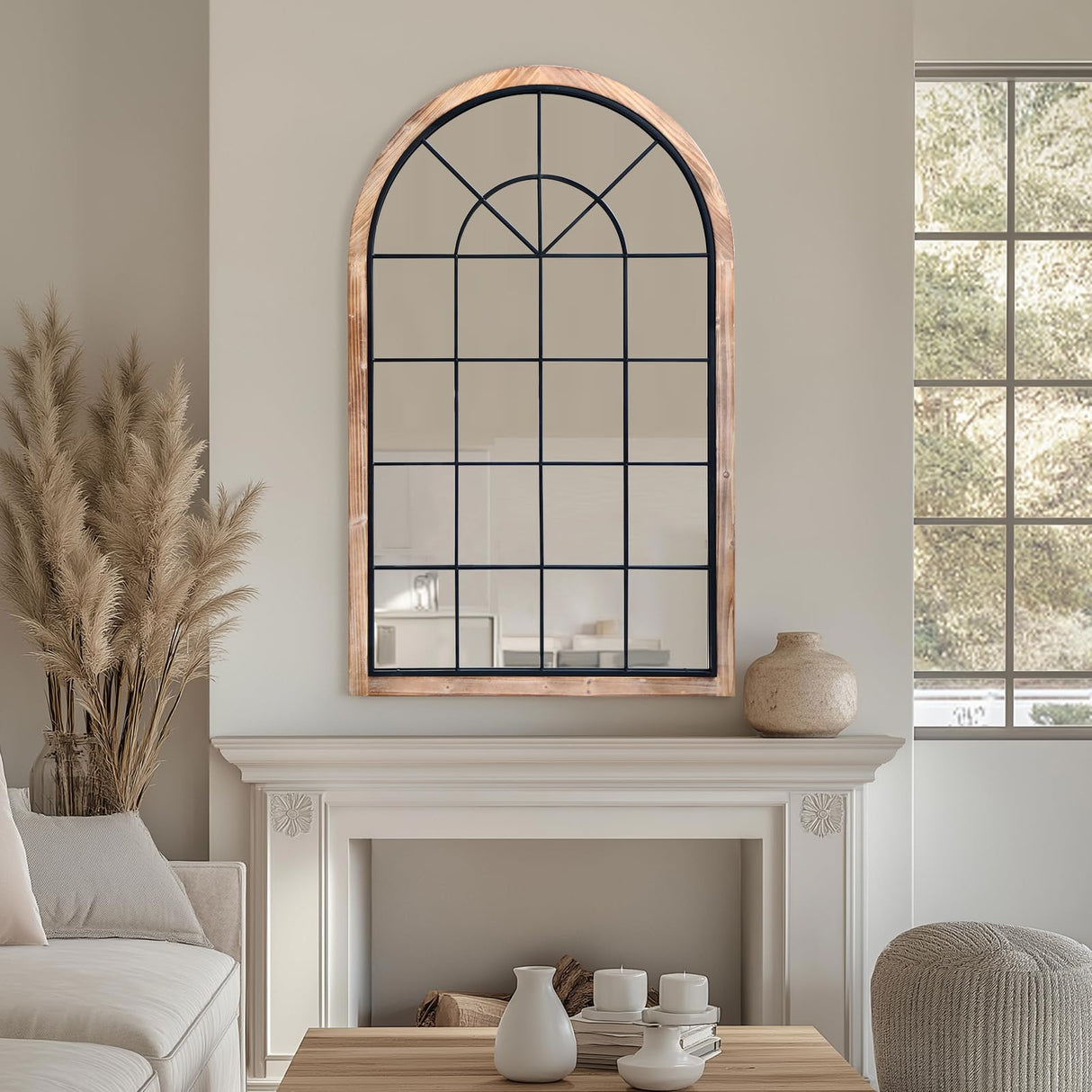 Arched Farmhouse Window Wall Mirror 30"x48", Rustic Accent Mirror