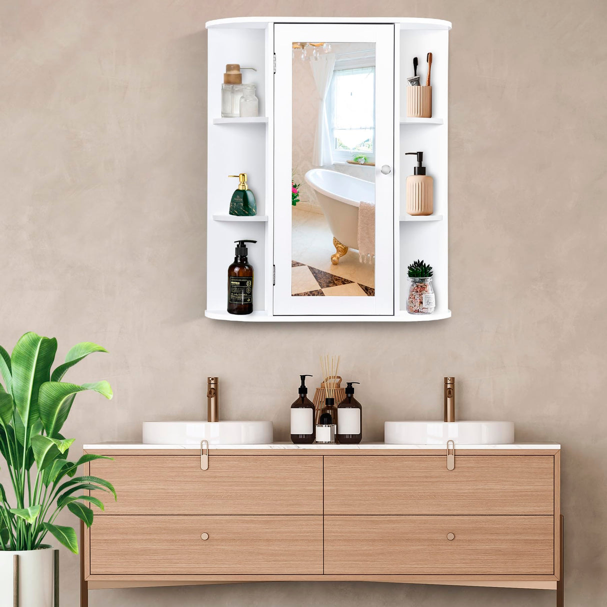 Bathroom Cabinet with Single Mirror Door Wall Mount Medicine Cabinet