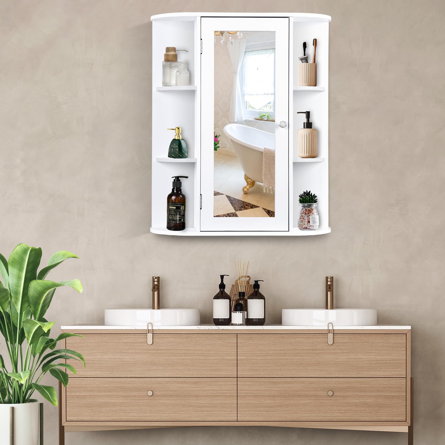 Bathroom Cabinet with Single Mirror Door Wall Mount Medicine Cabinet