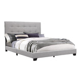 California King Size Bed, Light Button Tufted Upholstery, Gray and Black