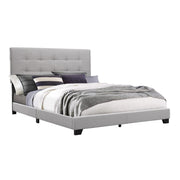 California King Size Bed, Light Button Tufted Upholstery, Gray and Black
