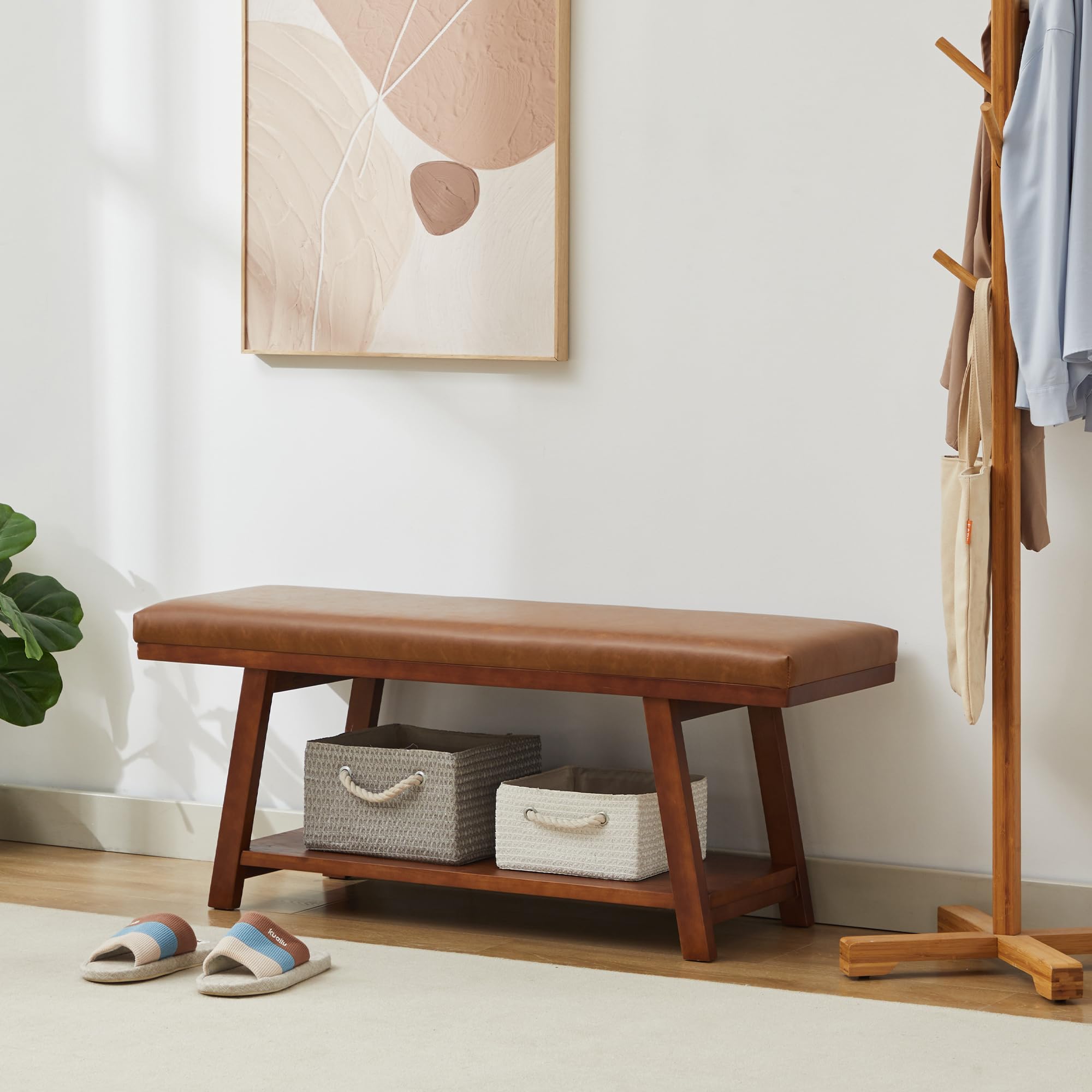 Entryway Shoe Bench with Cushion,End of Bed Bedroom Bench