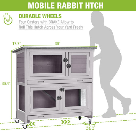 Rabbit Hutch Bunny Cage, Guinea Pig Cage Bunny Hutch Indoor, Wood Pet Cage