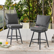 Outdoor Swivel Bar Stools Set of 2,Bar Height Patio Chairs Cushioned Metal