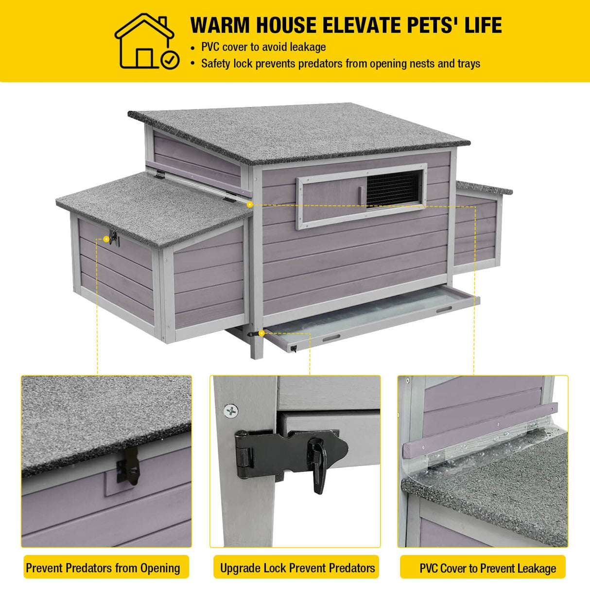 Chicken Coop for 4-6 Chickens/Ducks, Outdoor Wooden Chicken House Large