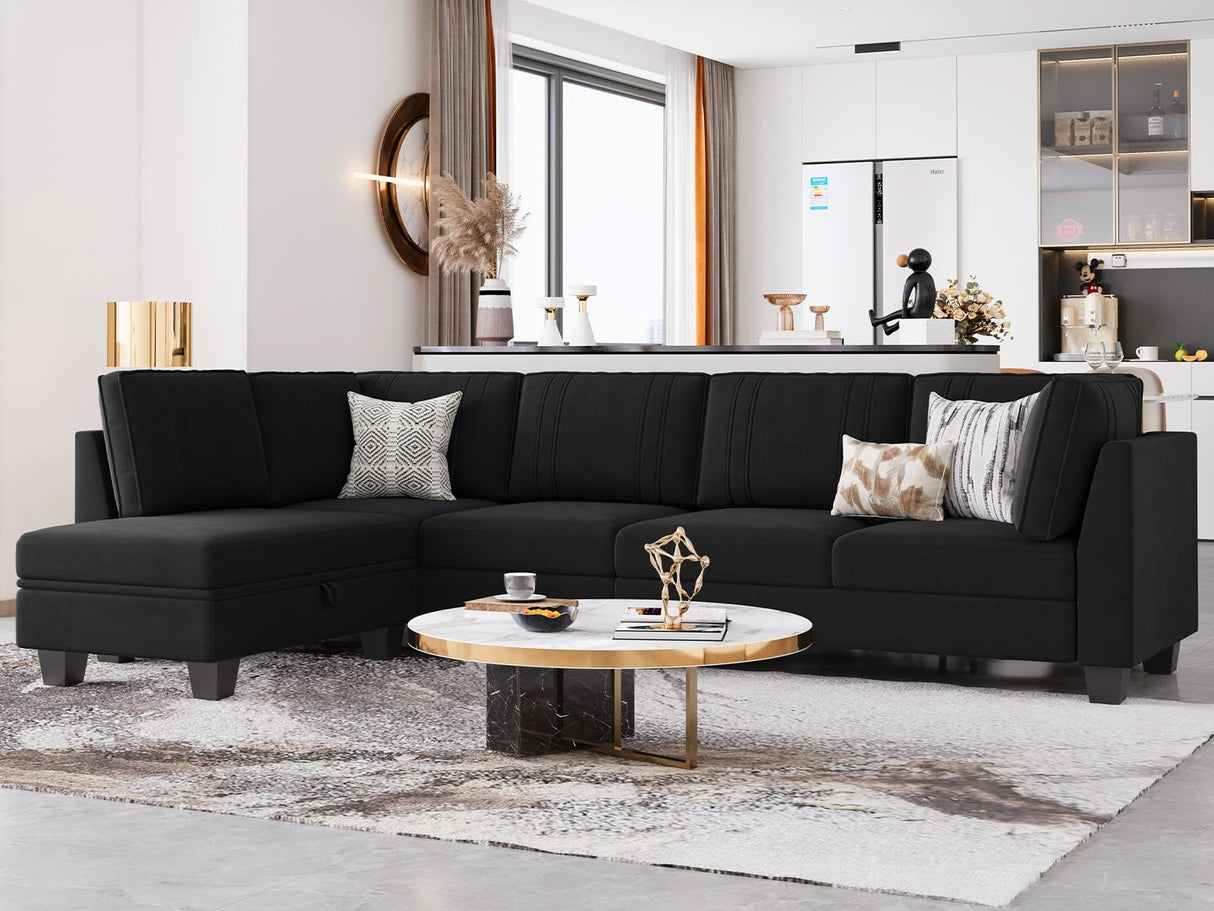 4 Seater Sectional Sofa with Reversible Chaise, Velvet L Shaped Sofa Sectional Couch