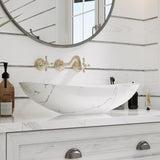 23" x 14'' White Marble Oval Ceramic Vessel Sink - Modern Above Counter Porcelain