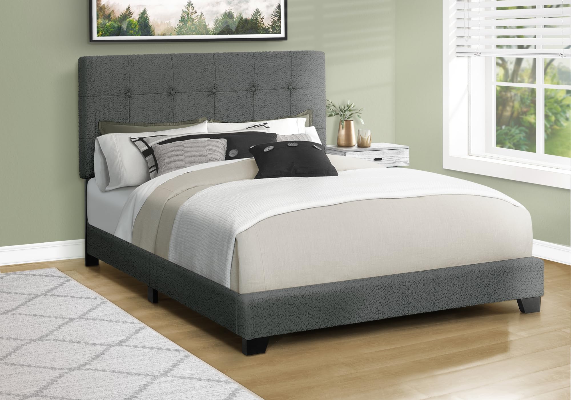 5803Q Bed, Bedroom, Frame Only, Queen Size, Upholstered, Dark Grey Boucle
