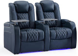 Home Theater Seating Top Grain Leather Recliner Chair Dual Power Movie Gaming