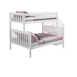 Twin-Over-Full Bed Frame For Kids With Stairs, White