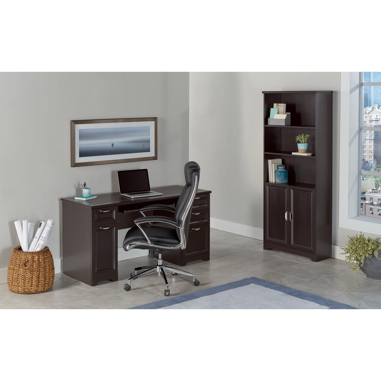 Key West 60W L Shaped Desk with 2 Drawer Mobile File Cabinet in Pure