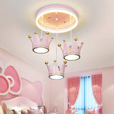 Pink Crown Chandelier for Kids Room - Modern Princess Pendant Light