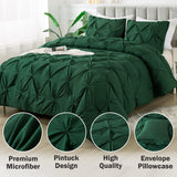 Dark Green Pinch Pleated Comforter Queen(90x90Inch), 3 Pieces(1 Pintuck Comforter and 2 Pillowcases)